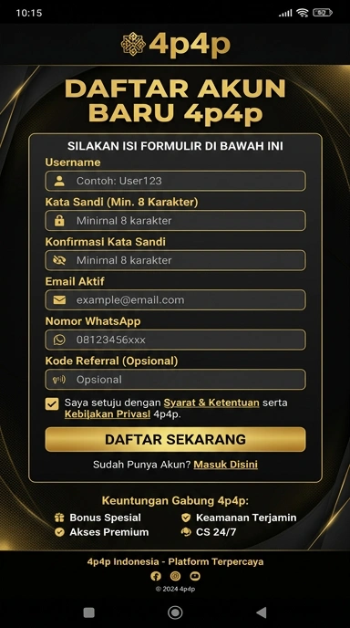 Tampilan halaman daftar 4p4p