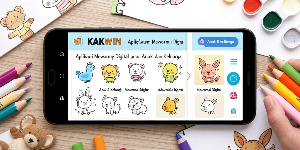 Antarmuka KAKWIN yang user-friendly untuk anak-anak di aplikasi mewarnai.